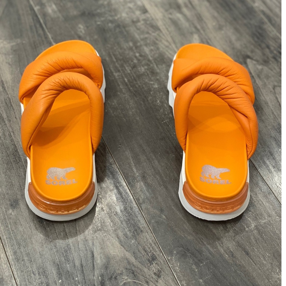 Sorel Viibe Twist Orange Leather Puffy Platform Slide Sandals Womens 8.5 Comfort - Picture 5 of 7